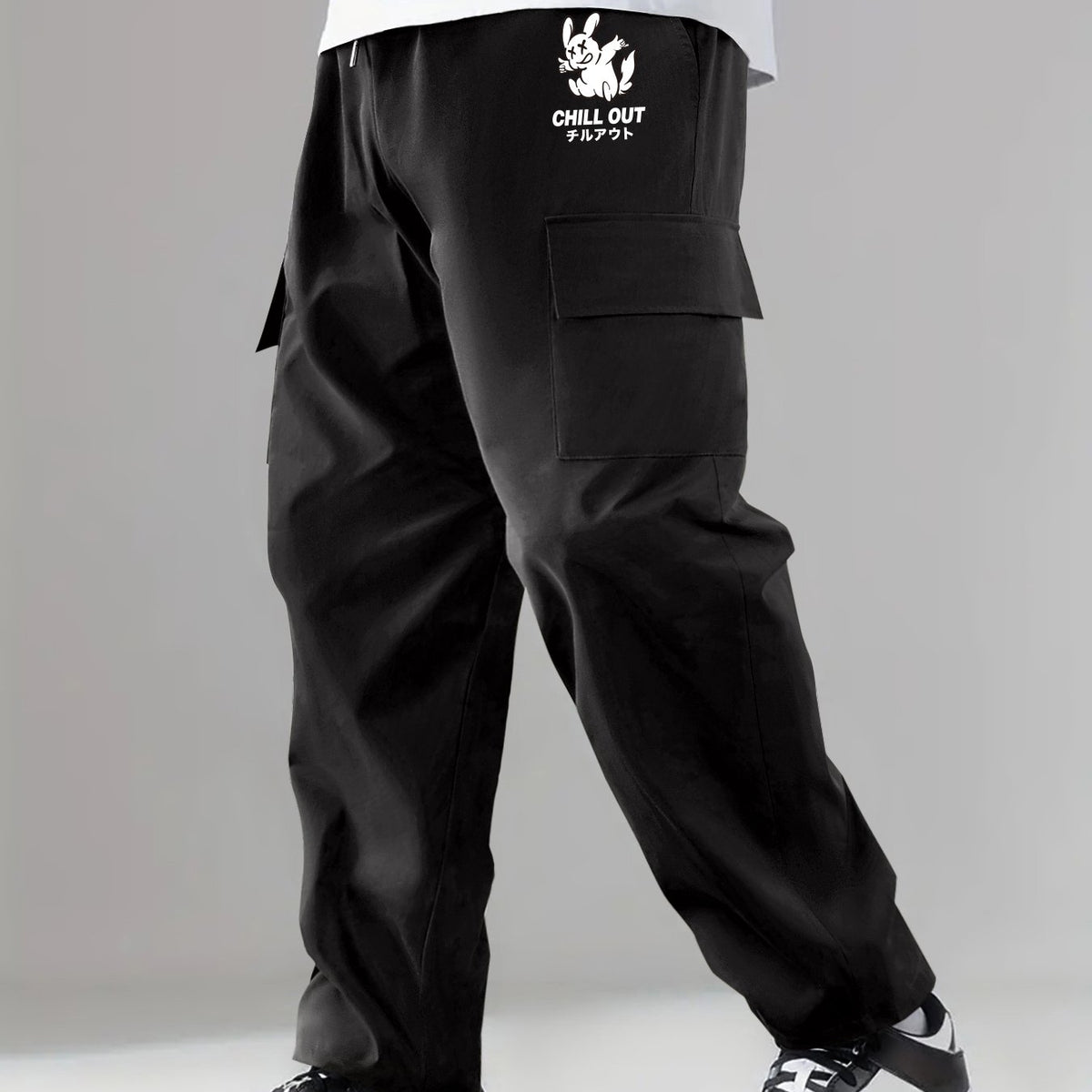 Classic Drawstring Cargo Pants Men's Loose Straight Leg