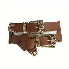 Vintage Double Layer Engraved Buckle Wide Elastic Girdle