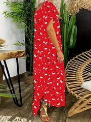  Boho Dress Floral Print V Neck Maxi Dress