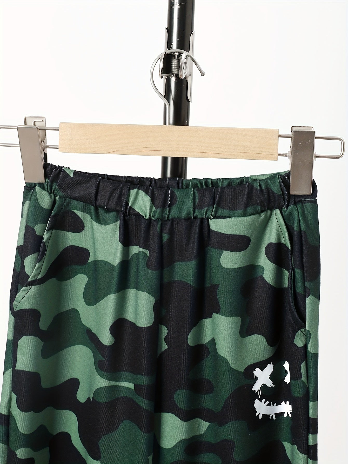 Camouflage Boy's Hoodie & Sweatpants Set Funny Face Print Street Style