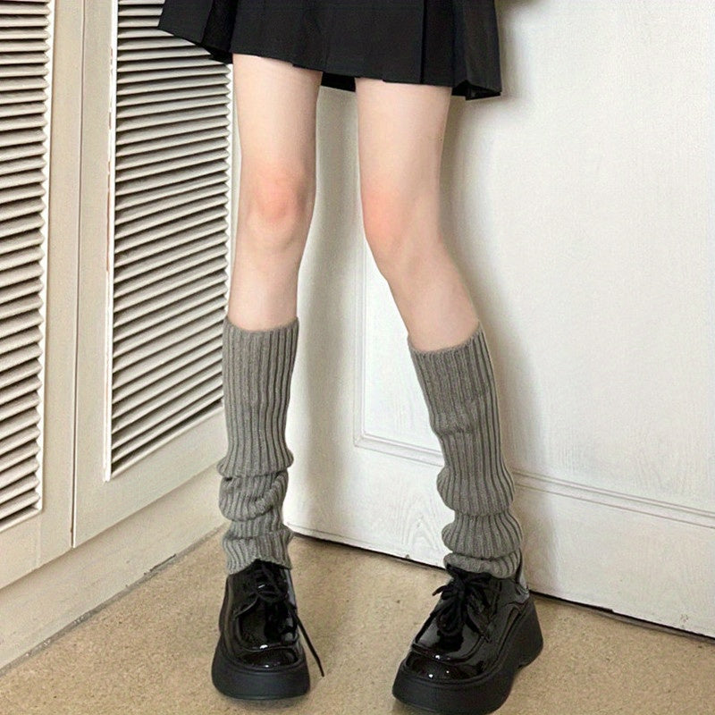 2 Pairs Rib Knit Leg Warmers Lolita Knee High Socks All-match Women's Stockings