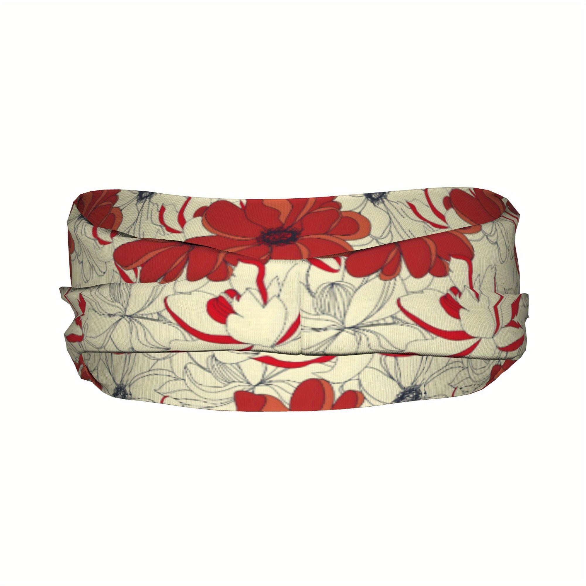 Red Flower Floral Unisex Sports Headband Sweat Wicking Polyester