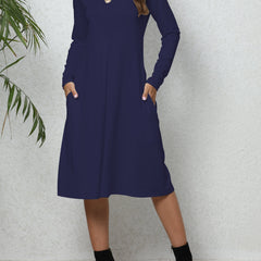  Long Sleeve Midi Dress With Pockets