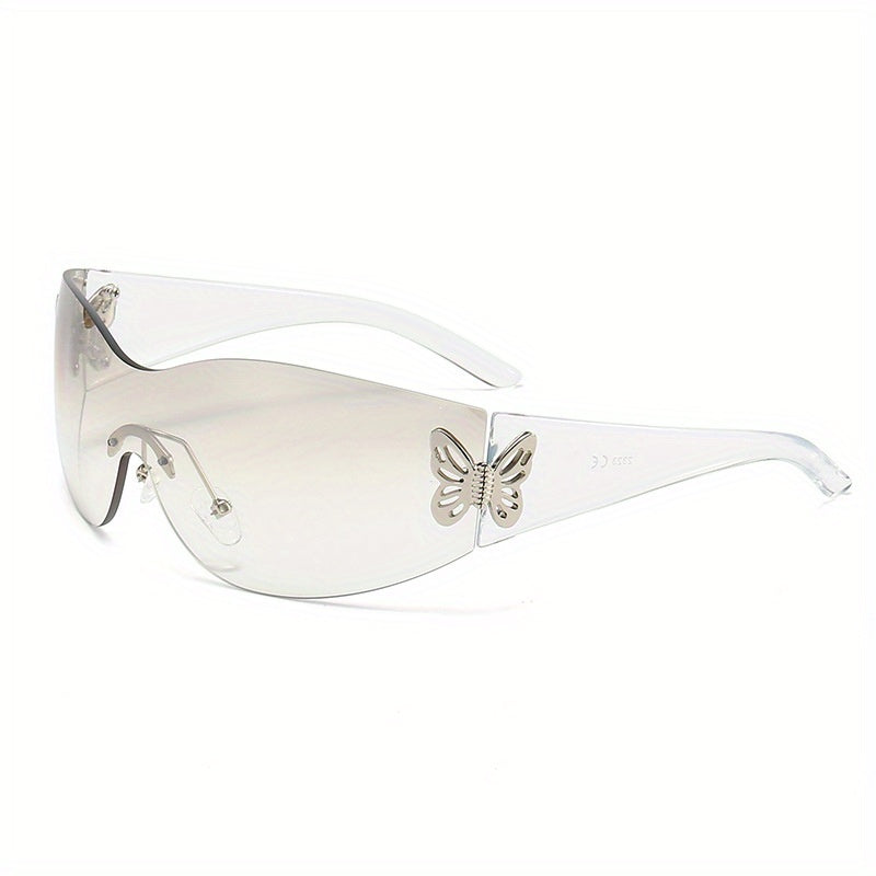 Y2K Rimless Sunglasses Wrap Around UV400 Sun Shades for Beach Travel