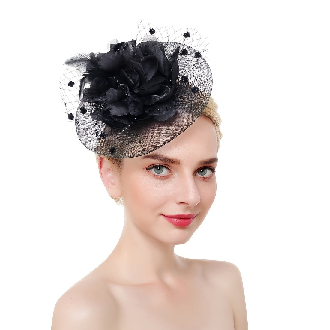 Vintage Bridal Mesh Hat with Feather Hair Ornament