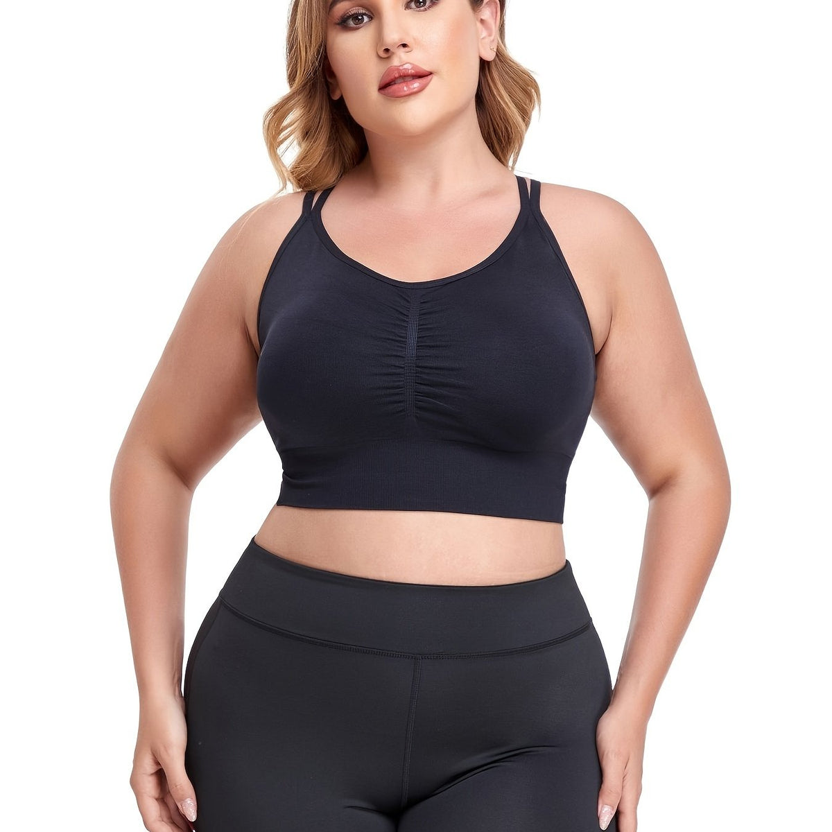  Ruched Front Full Coverage Solid Bra Women's Plus Medium Stretch