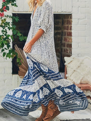  Ditsy Print Puff Sleeve Maxi Dress