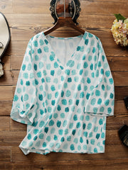  Floral Print V Neck T-shirt