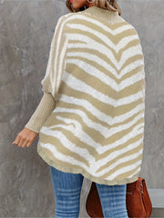  Women's Stripe Print Bat Sleeve Cardigan