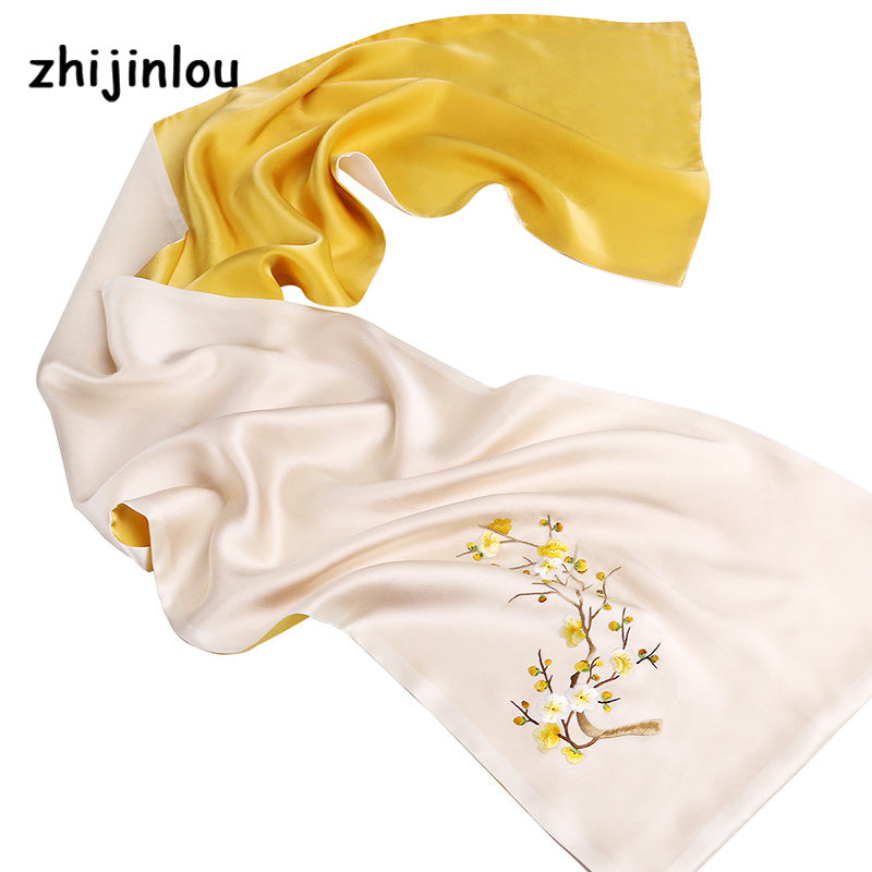 Double Layer Silk Scarf Suzhou Peach Tree Branch Embroidery Silk Scarf