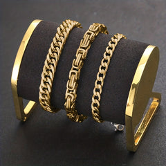 3pcs Silvery Stainless Steel Minimalist Cuban Chain Bracelet Set