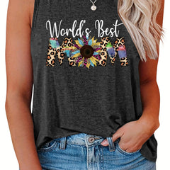  Leopard & Sunflower Tank Top Round Neck