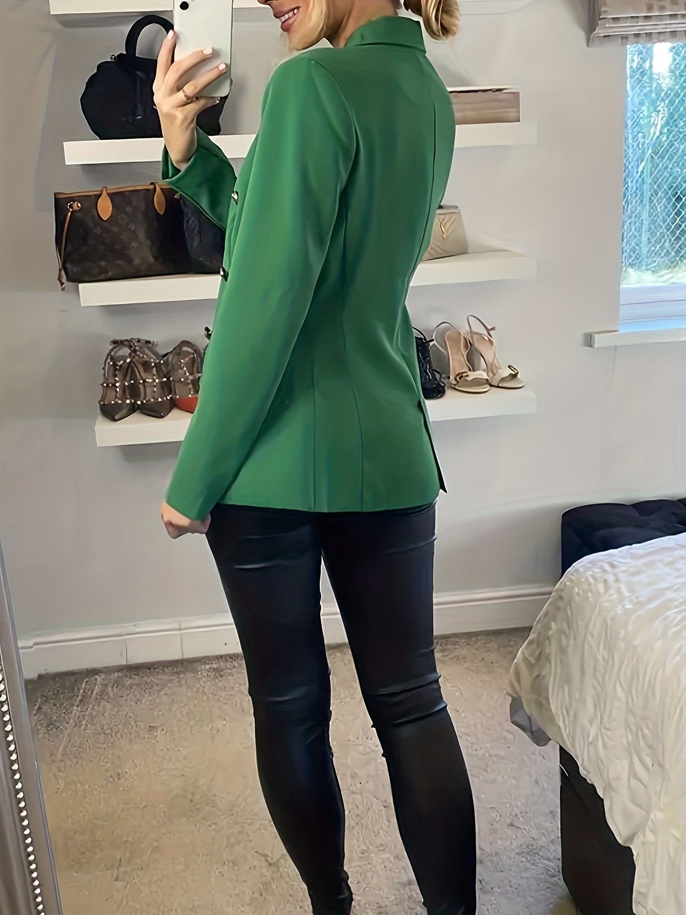  Solid Button Long Sleeve Workwear Blazer