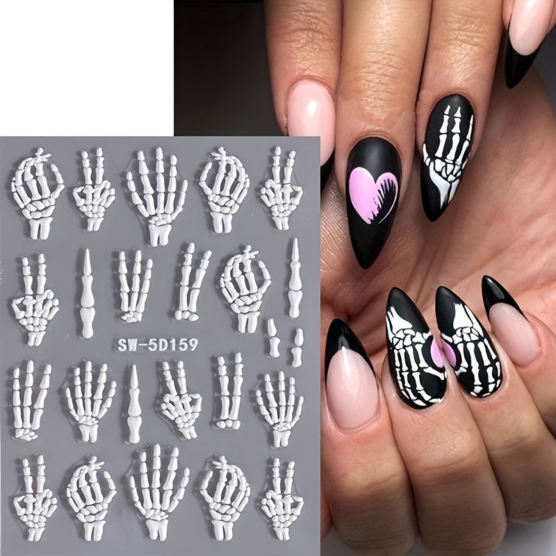 Skull Nail Art Stickers 5D Self Adhesive Decals for DIY Manicure