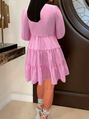  Solid Long Sleeve Button Up Shirt Dress