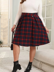  Plaid Print Button Detail Midi Skirt