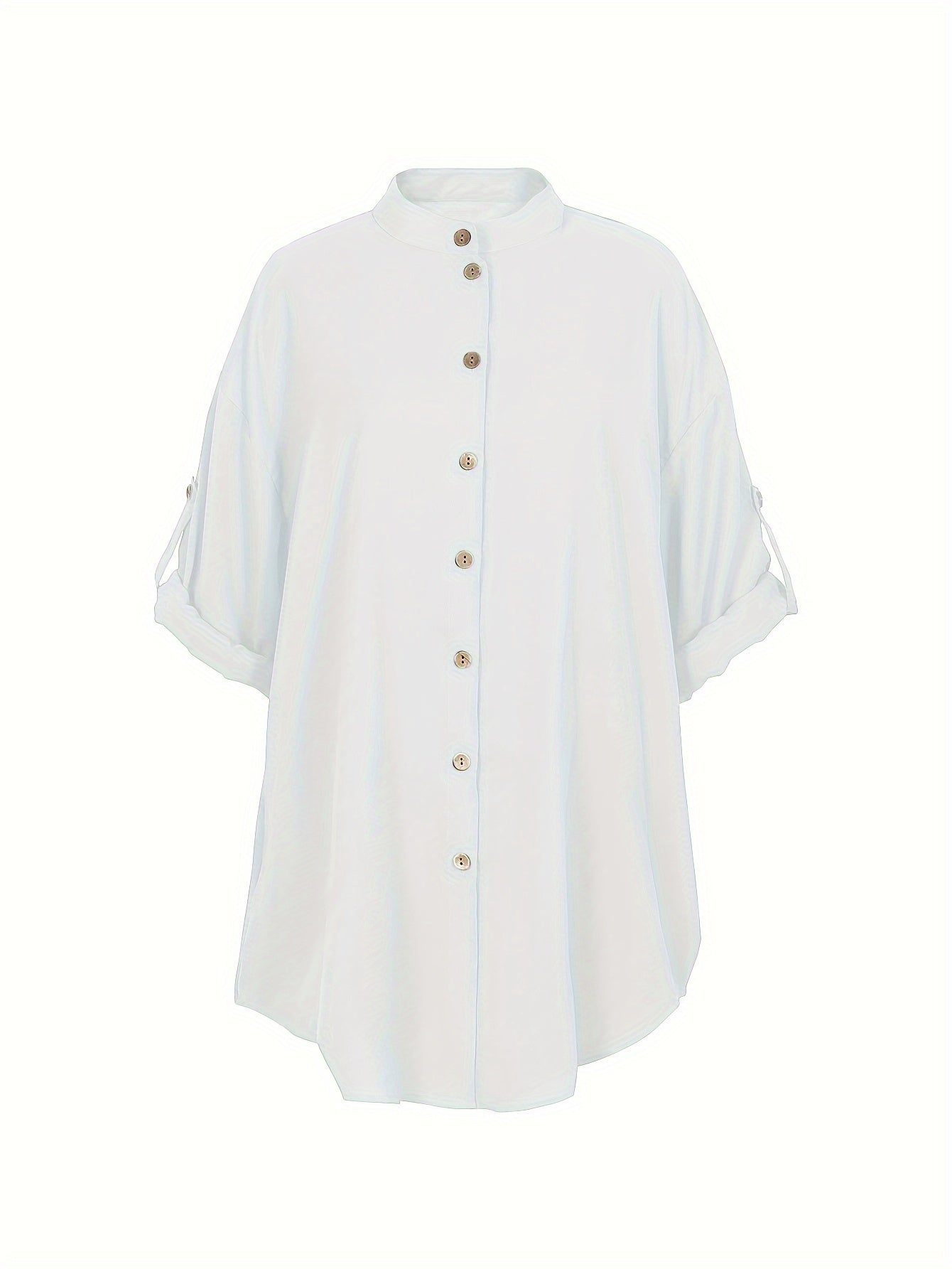 Solid Long Sleeve Button Up Blouse