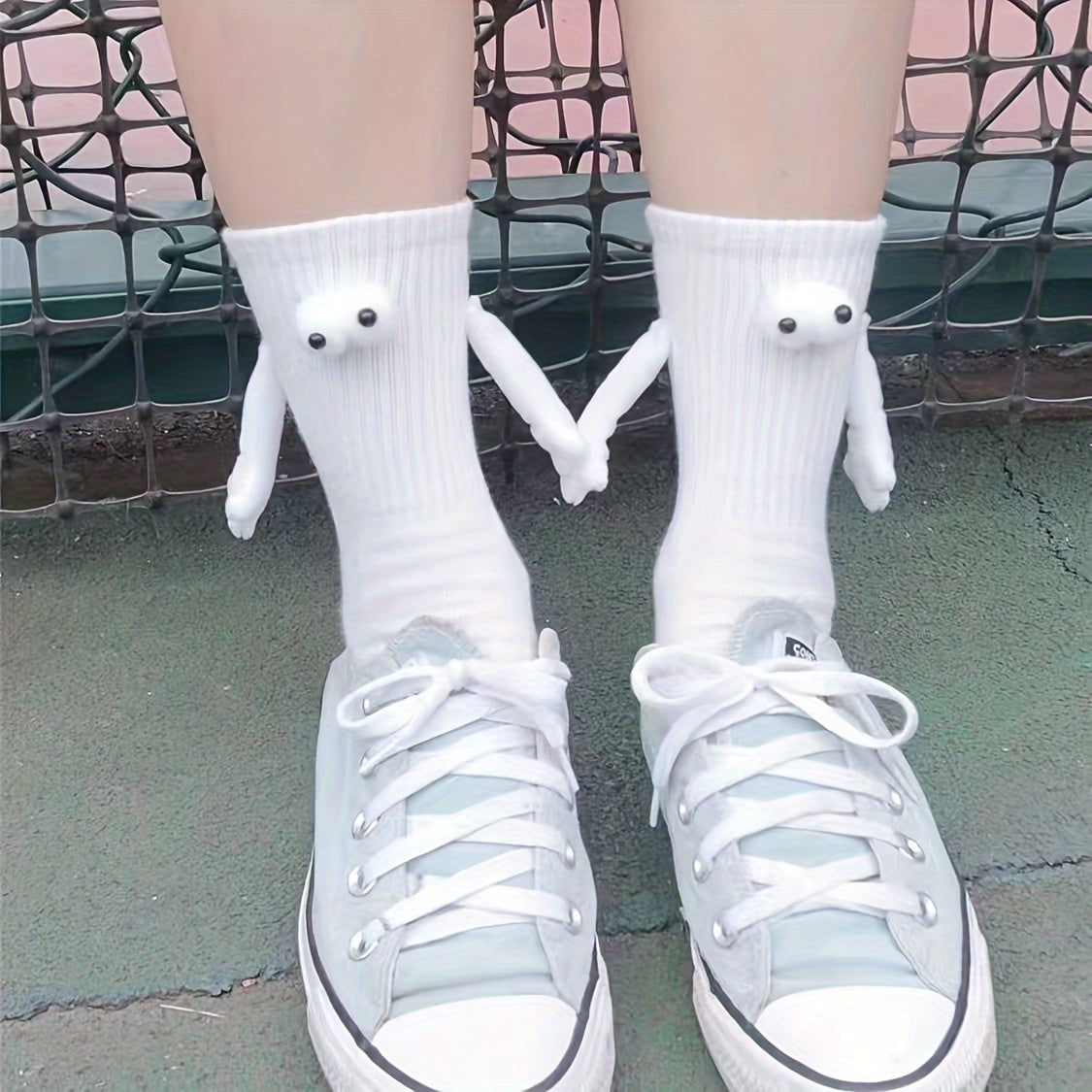 Funny Magnetic Holding Hands Cartoon Mid Calf Socks