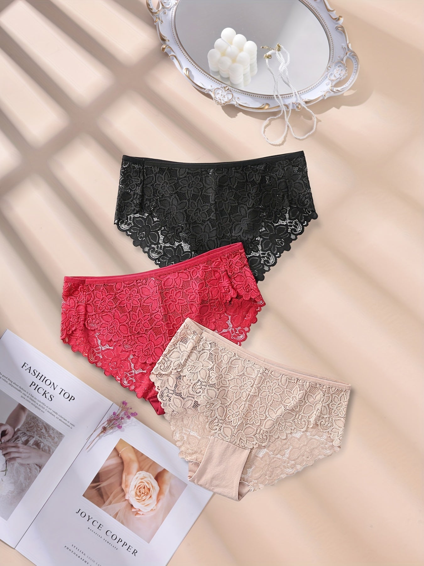 Lace High Stretch Panties 3 Piece Set