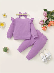 Toddler Girls Ruffle Sleeve Sweatshirt Top Pants Set Valentines Outfit
