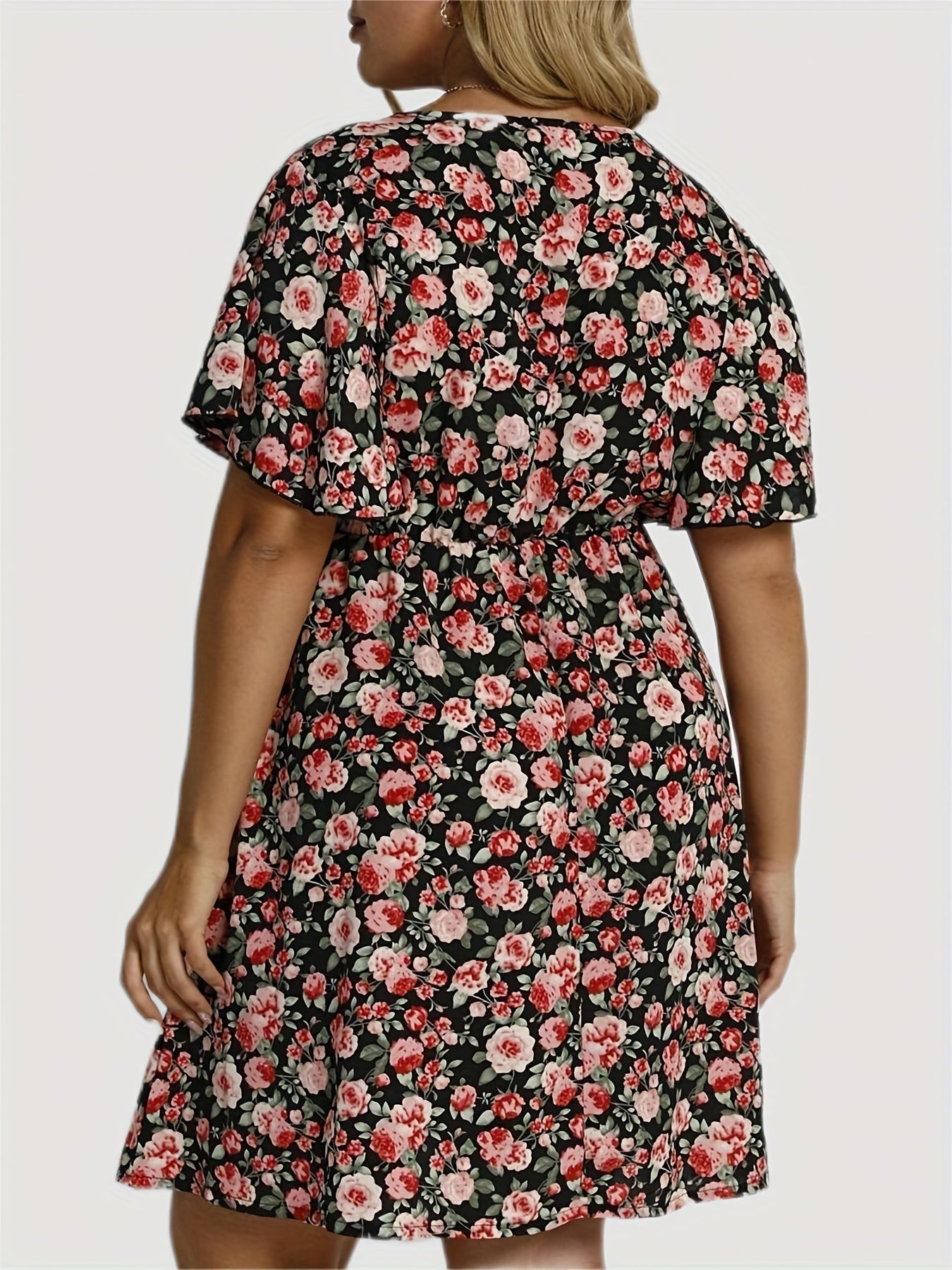  Floral Print Flutter Sleeve Dress