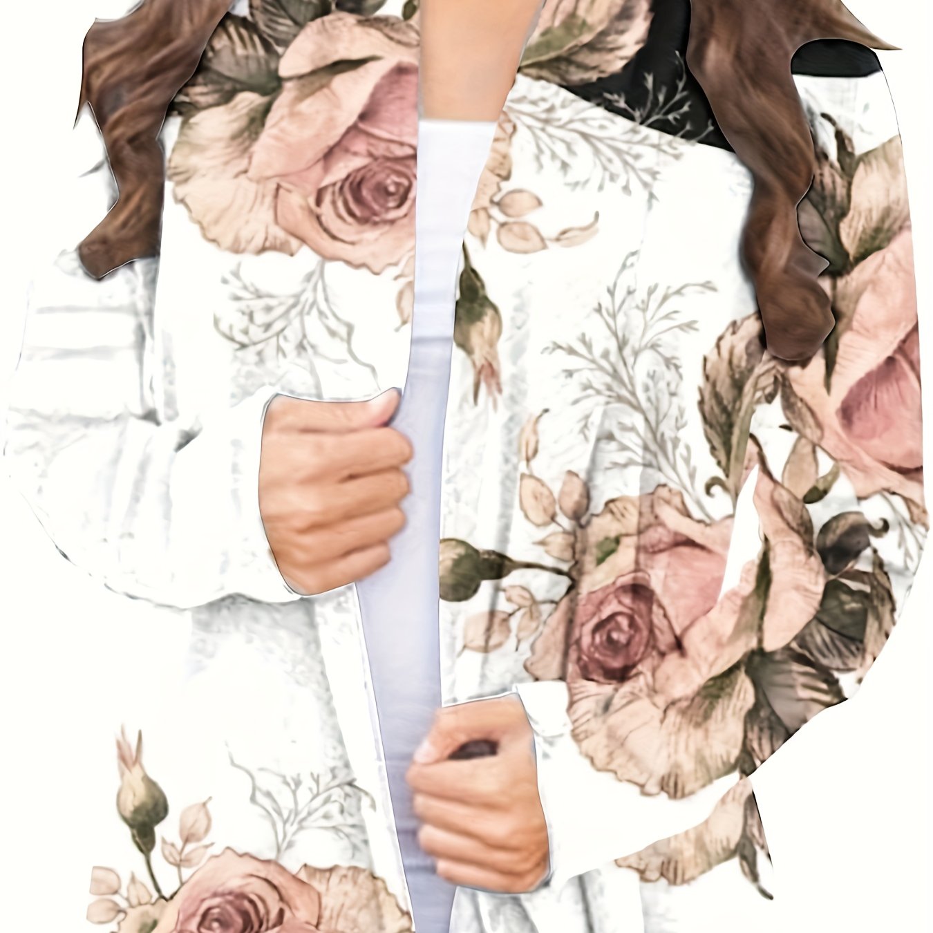  Floral Print Long Sleeve Open Front Cardigan