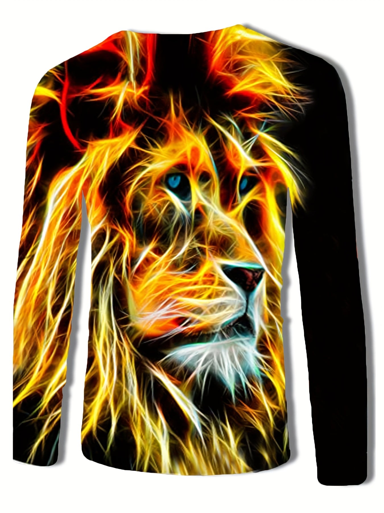 3D Lion Pattern Print Men's Graphic Crew Neck Long Sleejsons