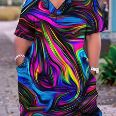  Casual Printed V Neck Midi Dress