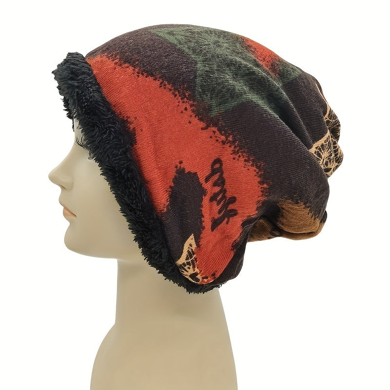 Vintage Pentagram Print Beanie Cap Warm Plush Knit Hat Women Chemo Hat
