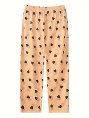  Heart Print Elastic Waist Loungewear Pants