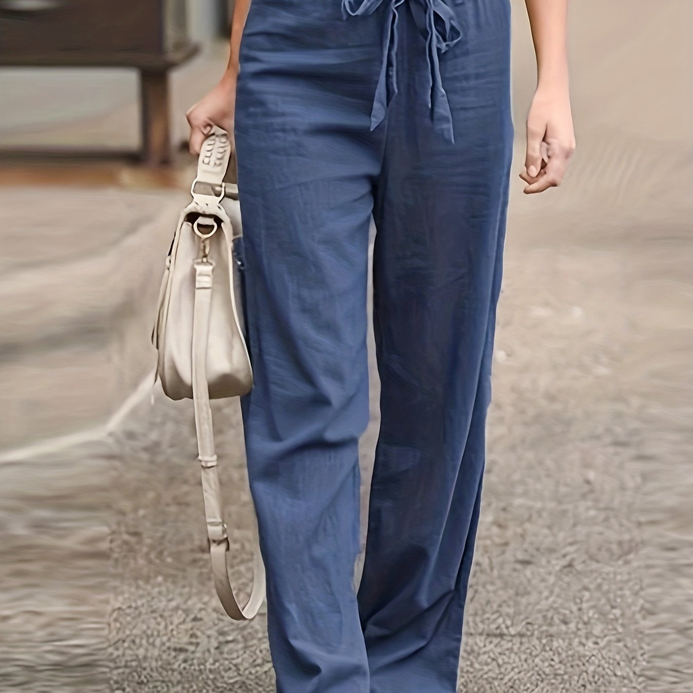 Women's Plus Solid Straight Leg Pants With Belt