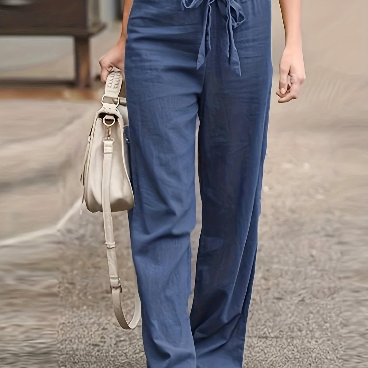 Women's Plus Solid Straight Leg Pants With Belt