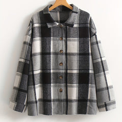  Plaid Print Long Sleeve Button Up Collar Shirt