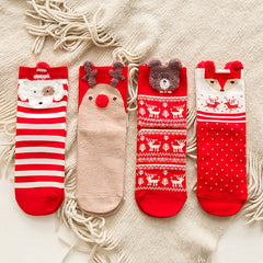 Christmas Ankle Socks: Cartoon Animal & Christmas Print Women's Stockings