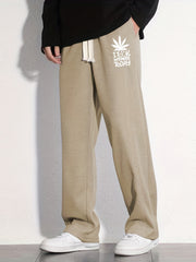 Leaf Pattern Loose Fit Mopping Pants Men's Casual Joggers