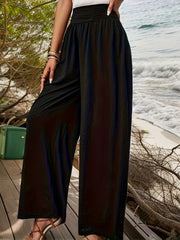 Women's Plus Shirred High Waisted Wide Leg Loose Trousers