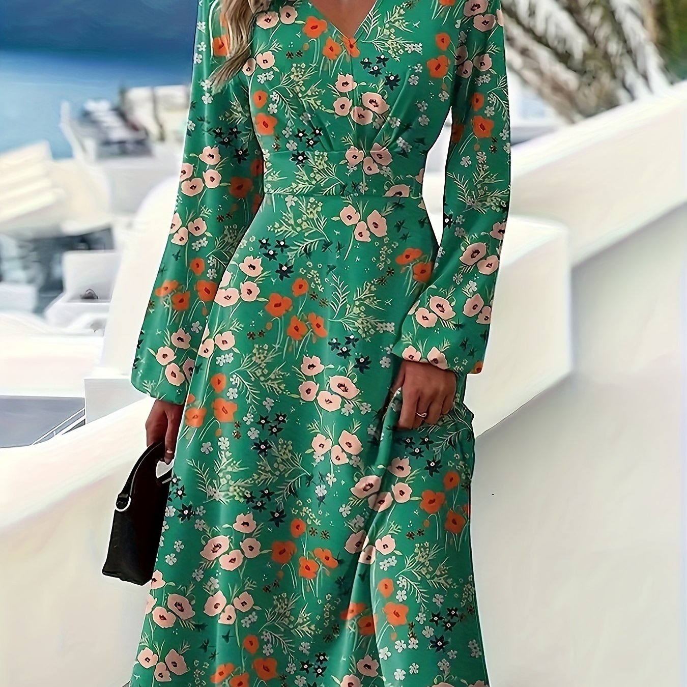  Floral Lantern Sleeve Maxi Dress