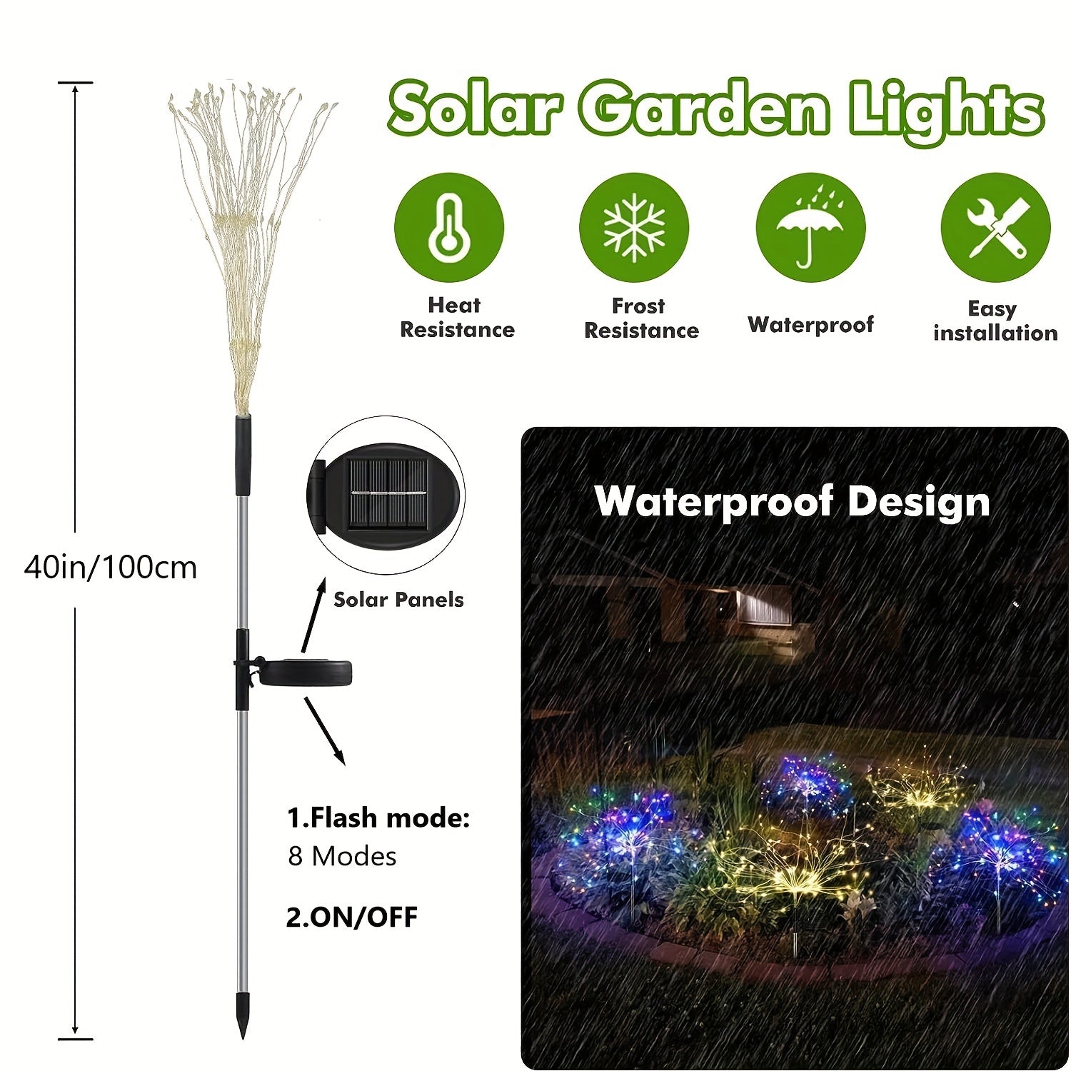 Solar Firework Lights 200 150 90 60 LEDs Waterproof Fairy Light