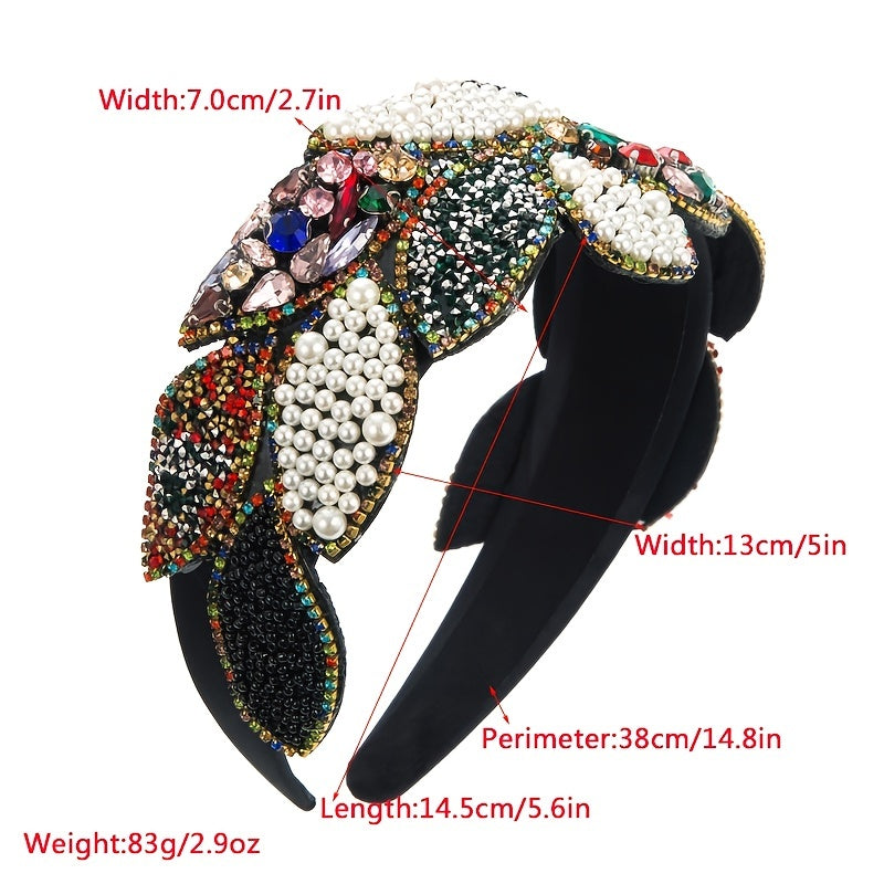 Boho Hair Band Rhinestone Faux Pearl Leaf Head Hoop