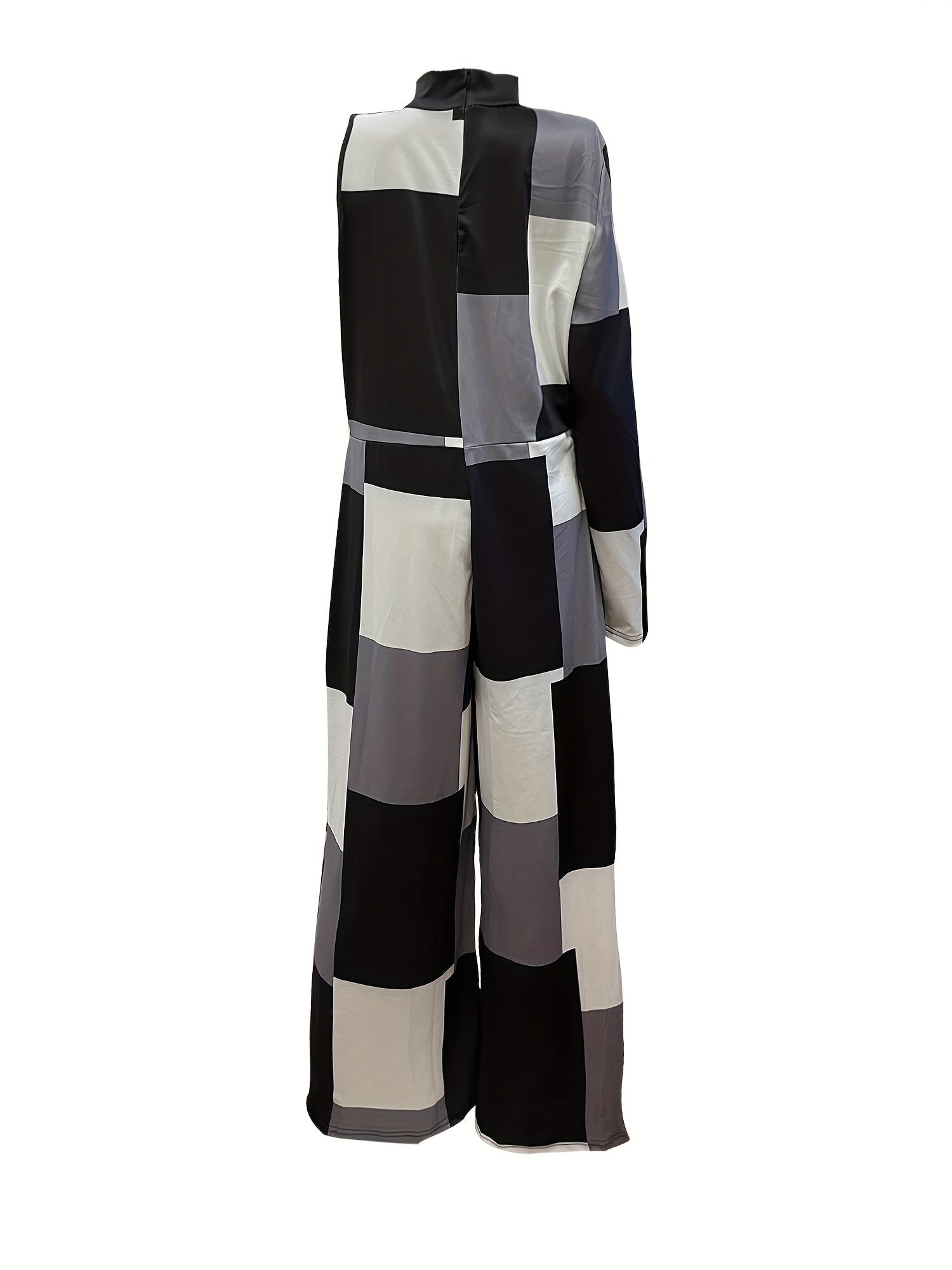  Colorblock Grid Print Jumpsuit