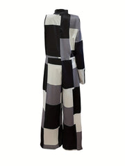  Colorblock Grid Print Jumpsuit