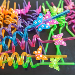 25pcs Reusable Butterfly Straws for Birthday Party with 2 Cleaning Brushes