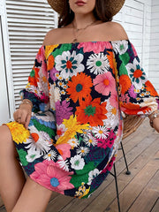  Boho Dress Women's Plus Off Shoulder Lantern Slee