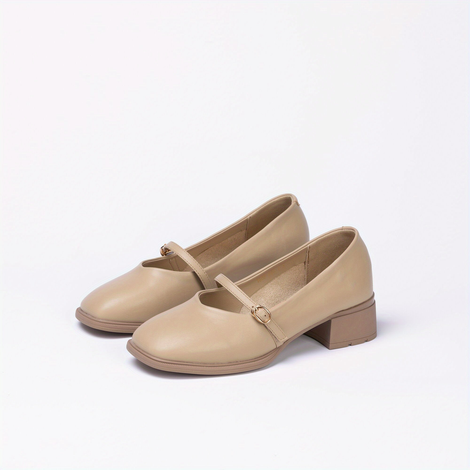 Chunky Heels Square Toe Pumps Buckle Strap Dress Heels