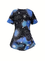 Galaxy Print Peplum Top & Denim Print Leggings Set