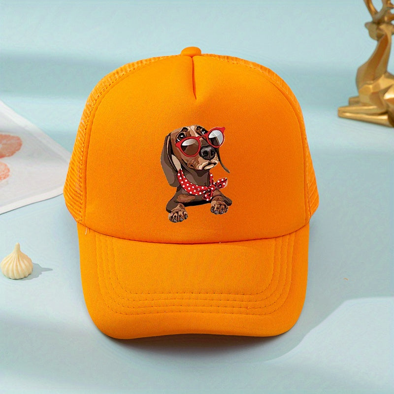 Mesh Print Glasses Dog Baseball Cap Sunshade Breathable Peaked Cap Trucker Hat