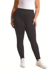 High Rise Solid Leggings Plus Size Women's High Stretch Skinny Pants