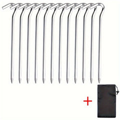 12pcs Camping Tent Stake Metal Ground Nail Garden Stake with Hook