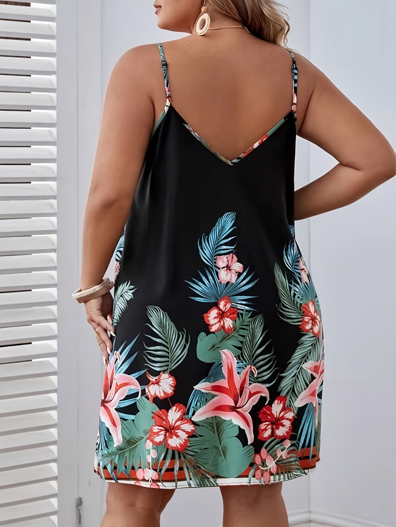  Tropical Print V Neck Cami Dress