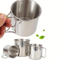 4pcs Stainless Steel Camping Mugs With Foldable Handle